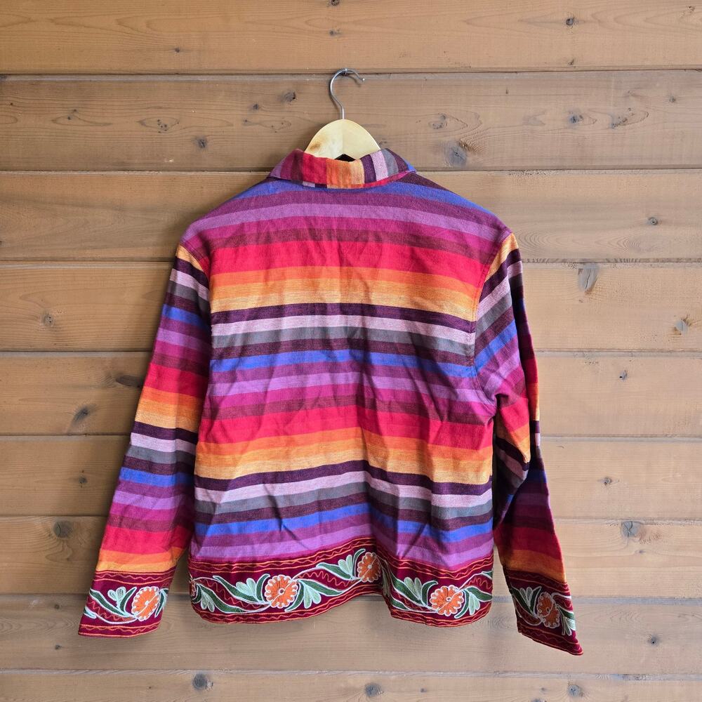 Vintage Rainbow Striped Jacket Y2K Serape Button Up Shacket Boho Southwestern S - Picture 2 of 5